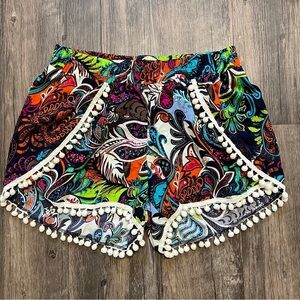 Rue21 Women’s Multicolor Pom Pom Shorts Elastic Waistband Loose Fit Size S